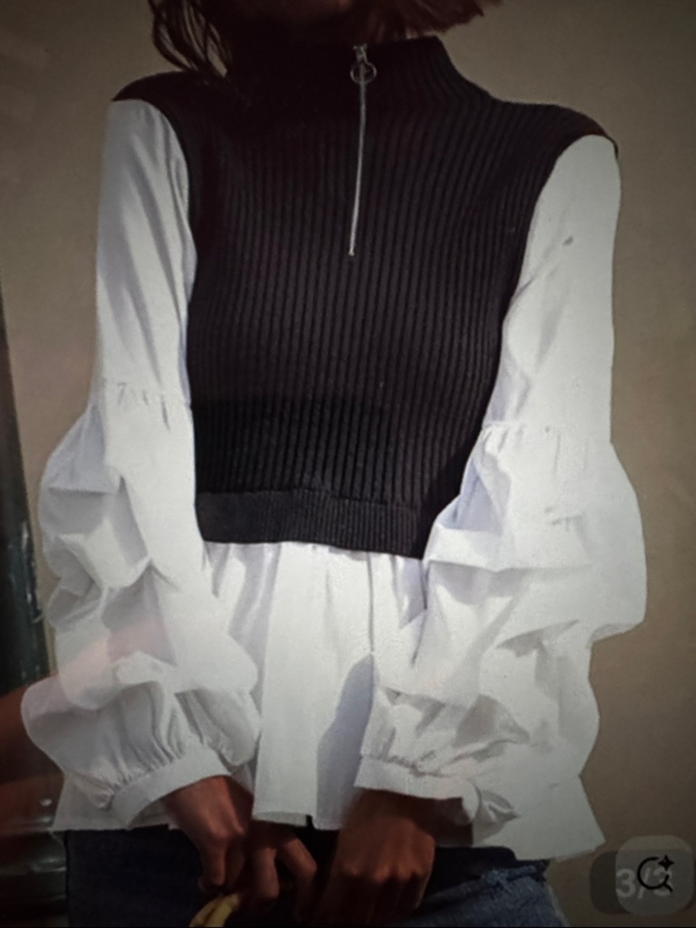 Patrizia Luca Black and White Long Sleeve Peplum Top
